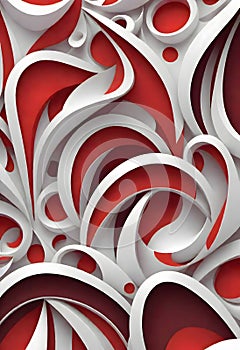 Fluid red patterns adorn white background showcasing contemporary creativity, Generative AI