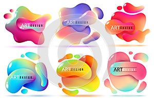 Fluid shape banners. Liquid shapes abstract color flux elements paint forms graphic texture modern creative stickers