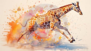 fluidity and unpredictability of watercolors by creating a dynamic and energetic Giraffe print. fashion design cute Giraffe poster