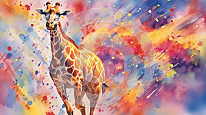 fluidity and unpredictability of watercolors by creating a dynamic and energetic Giraffe print. fashion design cute Giraffe poster