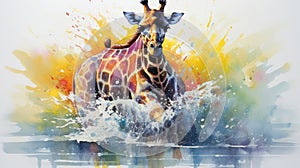 fluidity and unpredictability of watercolors by creating a dynamic and energetic Giraffe print. fashion design cute Giraffe poster