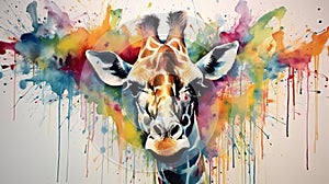 fluidity and unpredictability of watercolors by creating a dynamic and energetic Giraffe print. fashion design cute Giraffe poster