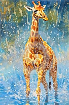 fluidity and unpredictability of watercolors by creating a dynamic and energetic Giraffe print. fashion design cute Giraffe poster