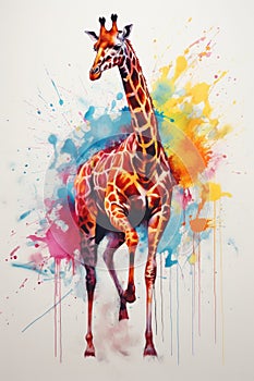 fluidity and unpredictability of watercolors by creating a dynamic and energetic Giraffe print. fashion design cute Giraffe poster