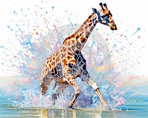 fluidity and unpredictability of watercolors by creating a dynamic and energetic Giraffe print. fashion design cute Giraffe poster