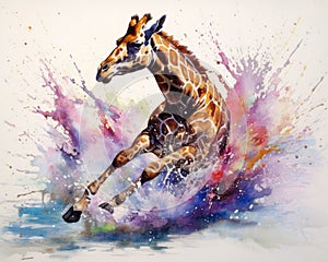 fluidity and unpredictability of watercolors by creating a dynamic and energetic Giraffe print. fashion design cute Giraffe poster