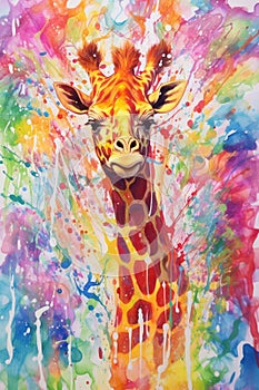 fluidity and unpredictability of watercolors by creating a dynamic and energetic Giraffe print. fashion design cute Giraffe poster