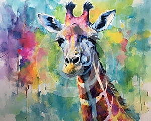 fluidity and unpredictability of watercolors by creating a dynamic and energetic Giraffe print. fashion design cute Giraffe poster