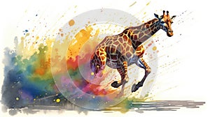 fluidity and unpredictability of watercolors by creating a dynamic and energetic Giraffe print. fashion design cute Giraffe poster