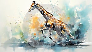 fluidity and unpredictability of watercolors by creating a dynamic and energetic Giraffe print. fashion design cute Giraffe poster