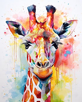 fluidity and unpredictability of watercolors by creating a dynamic and energetic Giraffe print. fashion design cute Giraffe poster