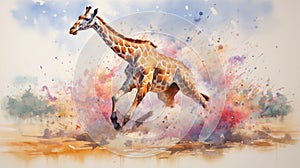 fluidity and unpredictability of watercolors by creating a dynamic and energetic Giraffe print. fashion design cute Giraffe poster