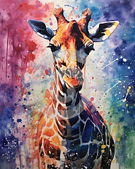 fluidity and unpredictability of watercolors by creating a dynamic and energetic Giraffe print. fashion design cute Giraffe poster