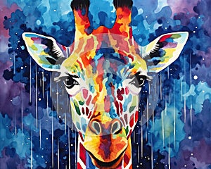 fluidity and unpredictability of watercolors by creating a dynamic and energetic Giraffe print. fashion design cute Giraffe poster