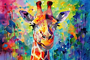 fluidity and unpredictability of watercolors by creating a dynamic and energetic Giraffe print. fashion design cute Giraffe poster