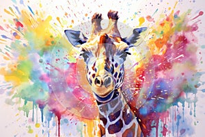 fluidity and unpredictability of watercolors by creating a dynamic and energetic Giraffe print. fashion design cute Giraffe poster