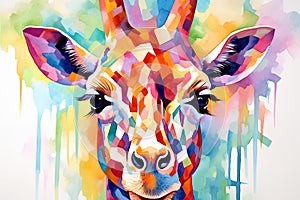 fluidity and unpredictability of watercolors by creating a dynamic and energetic Giraffe print. fashion design cute Giraffe poster