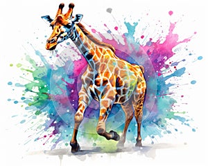 fluidity and unpredictability of watercolors by creating a dynamic and energetic Giraffe print. fashion design cute Giraffe poster