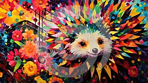 fluidity and unpredictability of watercolors by creating a dynamic and energetic Hedgehog print. design cute Hedgehog poster