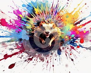 fluidity and unpredictability of watercolors by creating a dynamic and energetic Hedgehog print. design cute Hedgehog poster