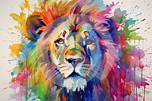 fluidity and unpredictability of watercolors by creating a dynamic and energetic lion print. fashion design cute lion poster
