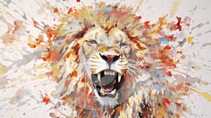 fluidity and unpredictability of watercolors by creating a dynamic and energetic lion print. fashion design cute lion poster