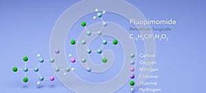 fluopimomide molecule, molecular structures, fungicide, 3d model, Structural Chemical Formula and Atoms with Color Coding