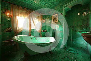 Fluorescent Bathroom green room. Generate Ai