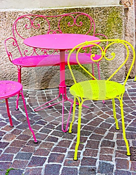 Fluorescent cafe table and chairs