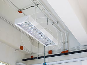 Fluorescent lamp installed on ceiling