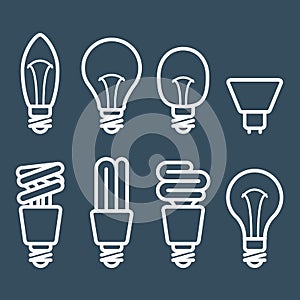 Fluorescent lamp and light bulb icons photo