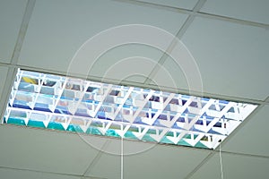 Fluorescent lamp Lights from ceiling, White ceiling with neon li