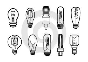 Fluorescent lamp set outline style. Simple vector illustration. Protection of Nature