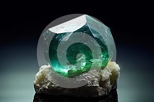 Fluorspar fluorite is rare precious natural stone on black background. AI generated. Header banner mockup with space.