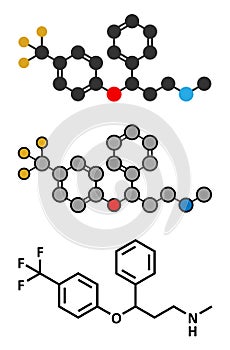 Fluoxetine antidepressant drug (SSRI class) molecule