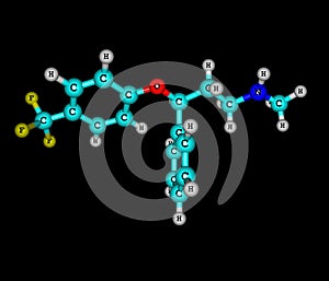 Fluoxetine molecule isolated on black