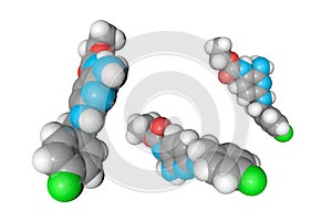 Flupirtine molecule. Atoms are represented as spheres with color coding: hydrogen white, carbon grey, oxygen red