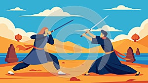 In a flurry of quick steps and swift strikes the Kendo practitioners demonstrate the arts powerful and dynamic movements