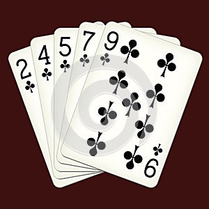 Flush of clubs - playing cards vector illustration