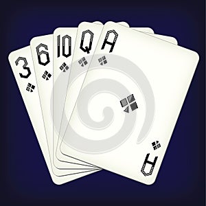 Flush of clubs - playing cards vector illustration