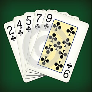 Flush of clubs - playing cards vector illustration