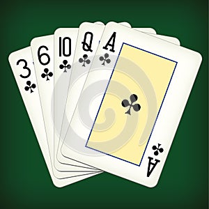 Flush of clubs - playing cards vector illustration