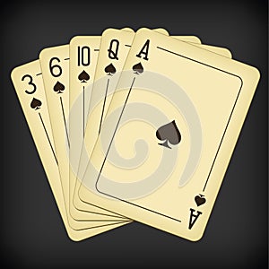 Flush of spades - vintage playing cards vector illustration