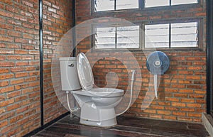 Flush Toilet in Country Loft Interior Design Room