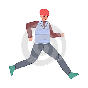 Flushed Man Character Running in a Hurry and Hasten Somewhere Vector Illustration