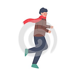 Flushed Man Character Running in a Hurry and Hasten Somewhere Vector Illustration