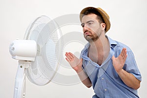 Flushed man feeling hot