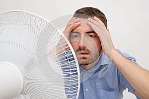 Flushed man feeling hot
