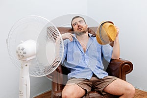 Flushed man feeling hot