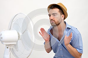 Flushed man feeling hot